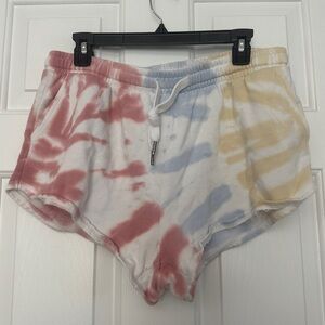 Z Supply Blue, Red and Yellow Tie Dye Terry Cloth Sweat Shorts